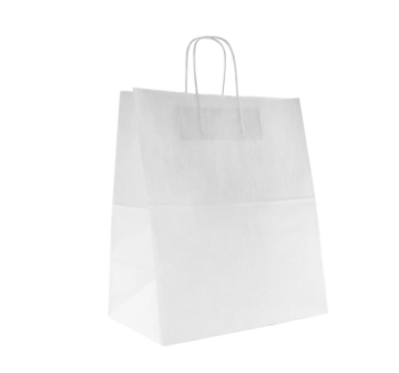 Крафт-пакет бумажный белый с кручеными ручками 32x20x37 см 80 г/кв.м биоразлагаемый (200 штук в упаковке)