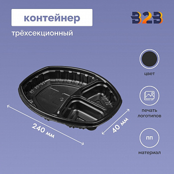 Контейнер трёхсекционный, 240х180х40 - 258х202х48 мм, ПП
